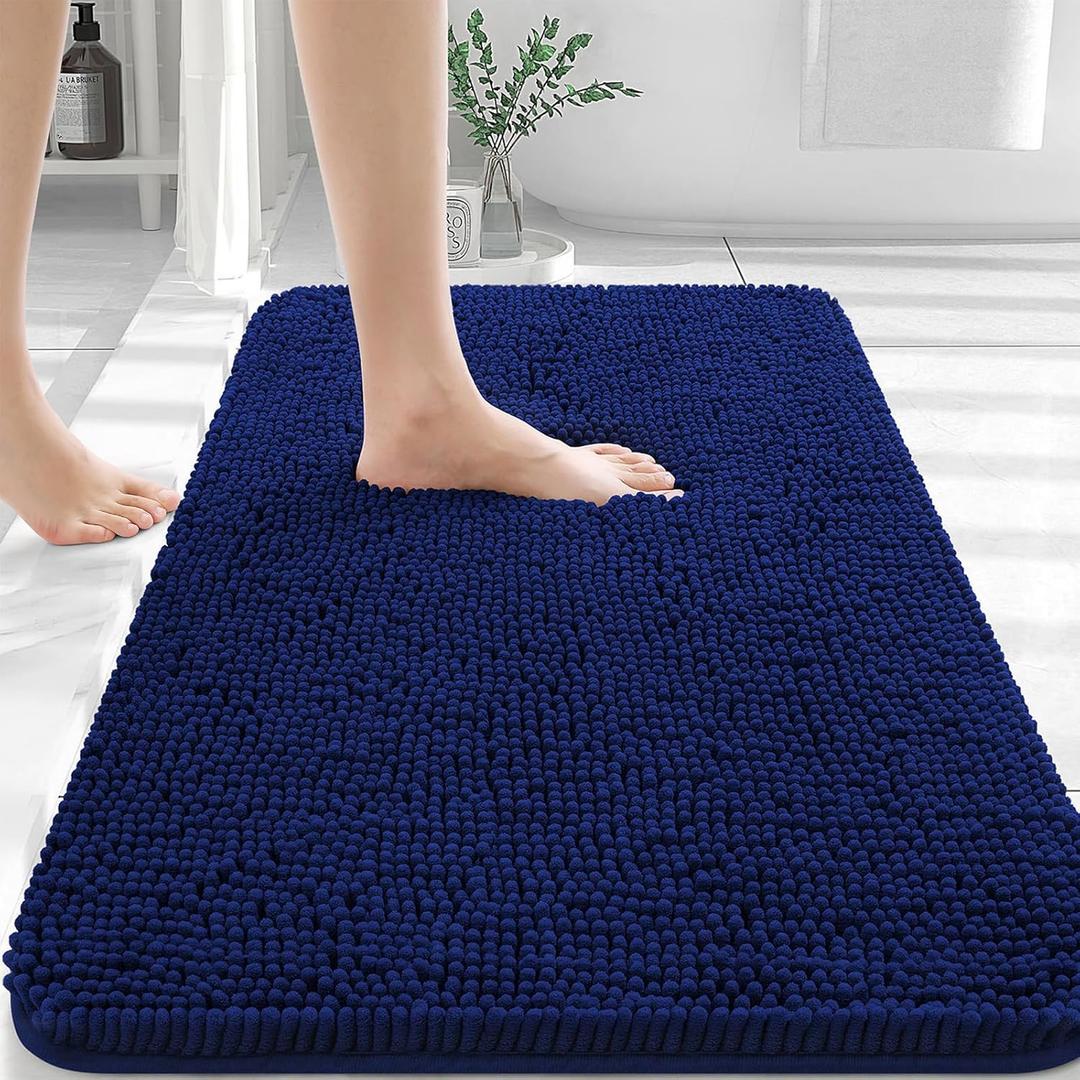 OLANLY Bathroom Rugs 30x20, Extra Soft Absorbent Chenille Bath Rugs, Rubber Backing Quick Dry, Machine Washable Bath Mats for Bathroom Floor, Tub and Shower, Home Decor Accessories, Navy OLANLY Bathroom Rugs 30x20, Extra Soft Absorbent Chenille Bath Rugs, Rubber Backing Quick Dry, Machine Washable Bath Mats for Bathroom Floor, Tub and Shower, Home Decor Accessories, Navy