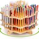 Peohud Wooden Pen Holder, 124 Slots Rotating Pencil Display Stand, Portable Paint Brush Organizer for Colored Pencils, Watercolor Brushes, Art Brushes, Office, Desktop