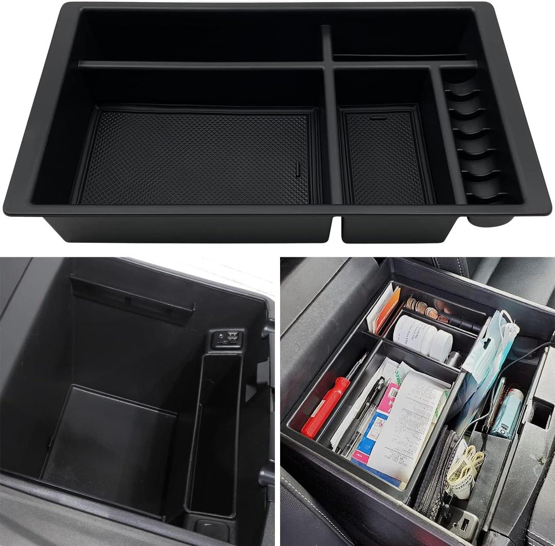Center Console Organizer Compatible with 2015-2020 Chevy Yukon Tahoe Suburban and 2014-2018 GMC Sierra Silverado Tray Accessories Armrest Storage-Full Console w/Bucket Seats ONLY