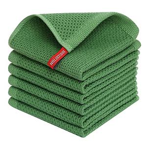 Homaxy 100% Cotton Waffle Weave Kitchen Dish Cloths, Ultra Soft Absorbent Quick Drying Dish Towels, 12 x 12 Inches, 6-Pack, Grass Green