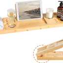 Bamboo Bathtub Tray | Splash-Proof Adjustable (28-40 Inch) | Non-Slip Pads, Wine Holder & Tablet Stand | Bath Relaxation & Reading Essentials