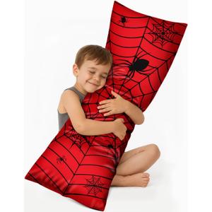 Kids Body Pillow Cover with Zipper - 20x54 Inch Long Silk Pillowcase for Kids Boys Girls Teens Soft Decorative Bed Large Cute Cartoon Body Pillow Sham for Hair and Skin, Red Zhizhu