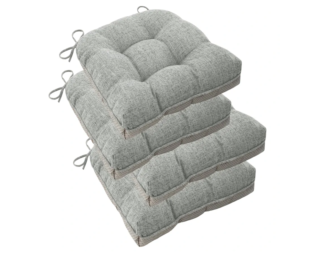 ELFJOY Chair Cushions for Dining Chairs Set of 4 Office Chair Cushion 80cm x 60cm Inches Kitchen Chair Pads Soft and Comfortable Seat Cushion with Ties and Non Slip Backing,Light Grey
