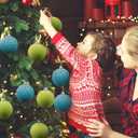 24 Pcs 2.36"/ 60mm Blue and Green Christmas Tree Ball Ornaments Cartoon Velvet Xmas Tree Hanging Decoration Cute Flocked Gifts for Christmas Movie/Studio Theme Birthday Holiday Party Decor