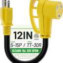 POWGRN RV 30 Amp to 110 Adapter 12 inch, Heavy Duty 10/3 Gauge RV Electrical Adapter, NEMA 5-15P Male to NEMA TT-30R Female, STW 10AWG 15A 125V 1875W, Black-Yellow, ETL Listed