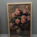 Framed Vintage vase Pink Peonies Painting, Wall Art Floral Art Print, Rustic Wall Decor, for living room and bedroom Dining room gallery Preparing to hang 16x24in