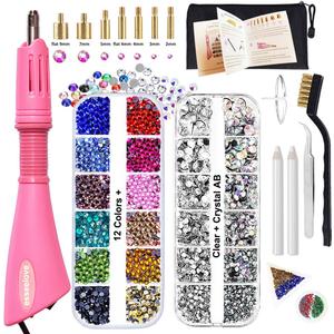 esseelove Hotfix Applicator, DIY Hot Fix Rhinestone Setter, Hot Fixed Wand Kit, 4536 Pcs, AB, Clear, 12 Colors, Gem Picker, Brush, Trays, Bag, Bedazzler Kit with Rhinestones