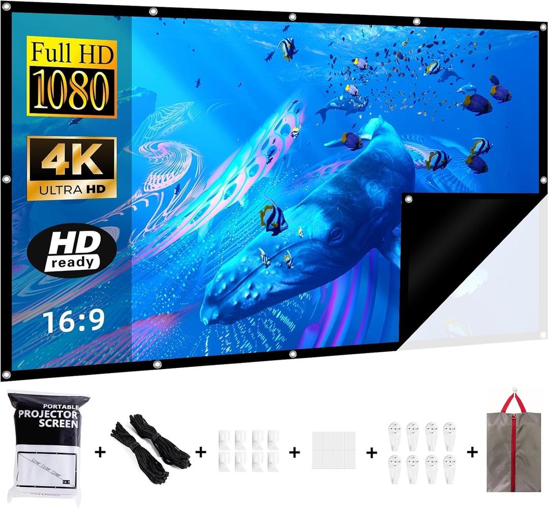 Black Backing Projector Screen 60 Inch VERCORKIN Outdoor Indoor Portable Projection Screens Movie Screen 16:9 Foldable for Home Theater Movies, Office, Outdoor Movies (60 INCH)