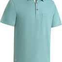 Mens Long and Short Sleeve Polo Shirts Pocket Casual Solid Cotton Blend Drop Cut Collared Polo Shirts for Men, M