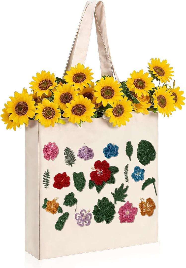 Sadnyy Summer Tote Bag for Women Colorful Aesthetic Floral 3D Hibiscus Embroidery Cute Canvas Tote Bag with Handles for Women Shopping Grocery Summer Beach Book Mothers Day Gifts