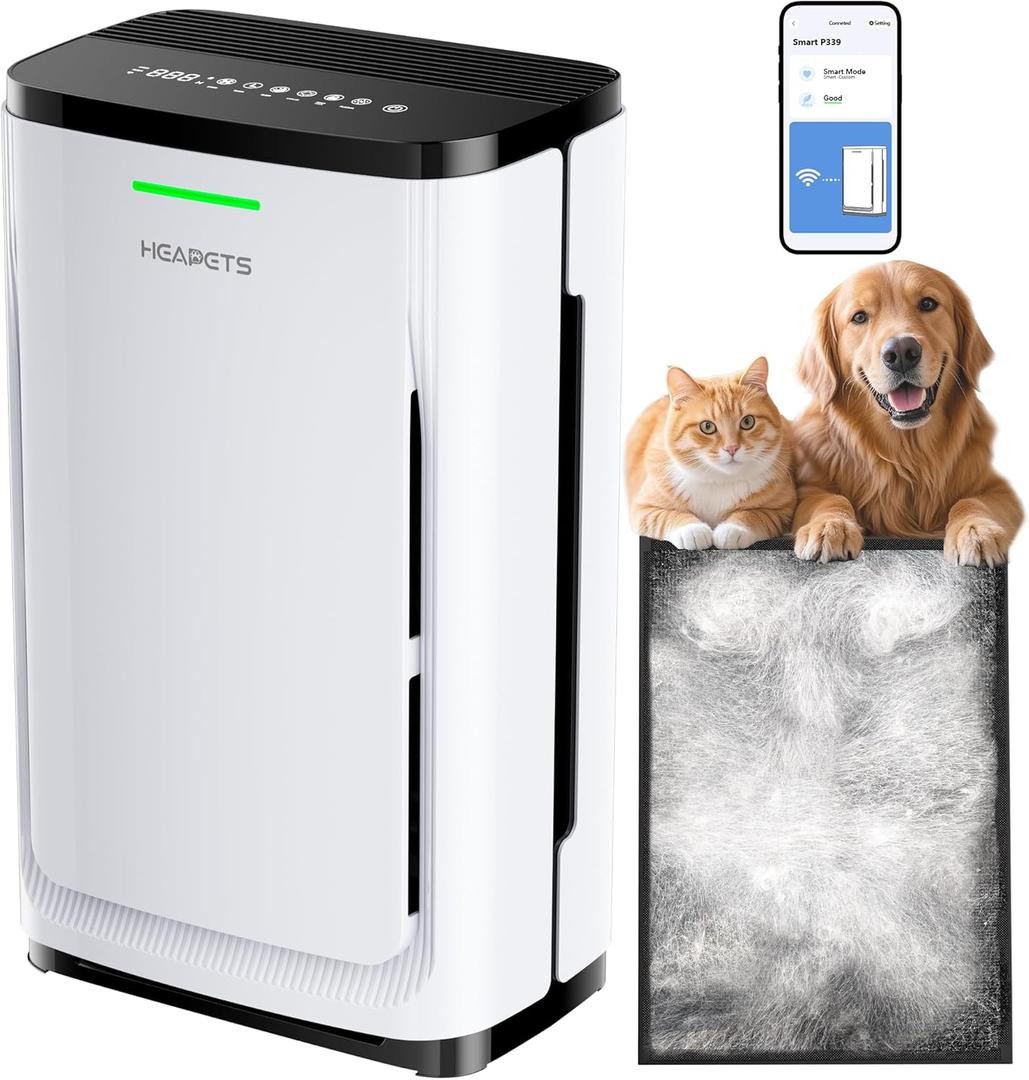 Pet Air Purifier for Home Large Room up to 2500 sq ft, 7-Stage Filter, Air Negative Ion Generator, HEPA Air Cleaner for Pet Hair Dander Odor Allergies, Air Quality Monitor, Pet Lock, WiFi, Zero Ozone (P339-White)