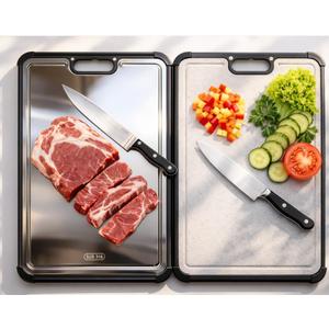 Premium 316 Stainless Steel Cutting Board for Kitchen Double Sided,& BPA-Free Chopping Board with Food-Grade Steel &Eco-Friendly Wheat Straw PP,for Meat & Vegetables Healthy Cutting boards Non Toxic