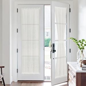 NICETOWN 72 inches Sidelight Door Curtains for French Voile Sheer Window Panels for Kitchen Patio Glass Door Adjuatble Curtains with Tiebacks for Living Room, 26" Wide, 1 Pair, Light Beige (26Wx72L)