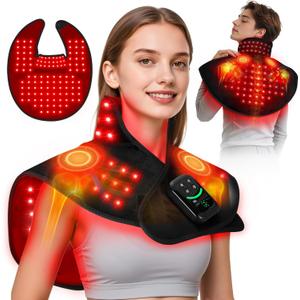 Cordless Red Light Therapy for Neck Shoulder with Heat & Massage, 5000mAh Controller 118LEDs 3-in-1 Chip 660nm&850nm Infrared Light Therapy Pad for Body Home Outdoor Use