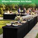 4 Pack Spandex Table Cover Skirts for 6ft Rectangle Tables, Black Stretch Table Cloths with Floor-Length Ruffle, Elastic Fitted Skirted Tablecloth for Elegant Wedding Banquet Party Buffet Decoration