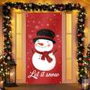 Merry Christmas Door Cover 71x35 Inch Front Porch Door Banners Decoration Winter Red Background Snowman with Hat and Scarf Winter Wonderland Theme for Sign Party Indoor Decor