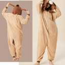 Unisex Adult Onesie Cartoon Goat Pajamas Animal Cosplay One Piece Comfy Sleepwear Homewear Halloween Costume (Brown, L)
