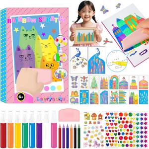 LEERYOUQU Rainbow Scratch Art for Kids, Squeegee Painting Kits, Rainbow Scratch Paper Art Set Notebooks, Magic Dot Scratch Painting Party DIY Gifts for Girls and Boys