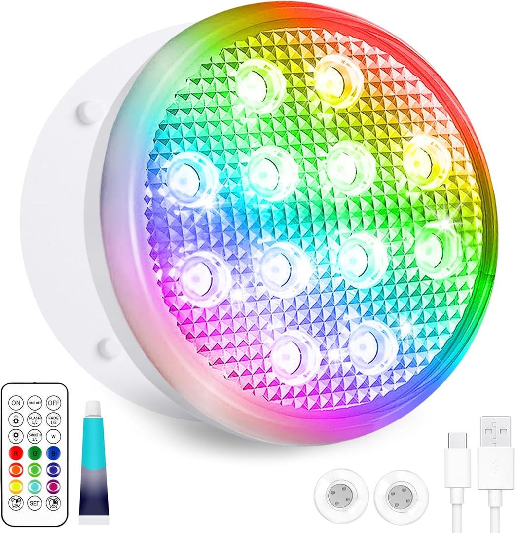 TEPENAR Rechargeable Submersible Led Lights: Pool Lights with Remote IP68 Waterproof 16 Color Changing Floating Bathtub Light with Magnet for Pond Hot Tub Christmas Decoration 1Pack
