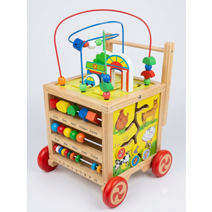5 in 1 Wooden Learning Trolley Toddler Tool Bench Wooden Walking Aid for Boys Girls Walking Aid Baby Walking Aid Baby Activity Center Trolley