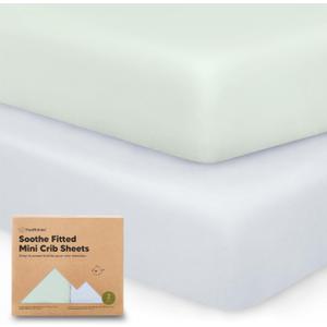 2-Pack Mini Crib Sheets Fitted - 38x26 Pack N Play Sheets for Pack and Play Mattress, Organic Cotton, Soft & Breathable Playard Bedding, Neutral Mini Toddler Bed Cover for Boys, Girls (Cove)