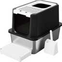 RIZZARI Stainless Steel Cat Litter Box, Odorless Enclosed Litter Box with Top Holes, Large Litter Pan for Small to Large Sized Cats (Deep Black, 23.8" L*15.9" W*18" H)