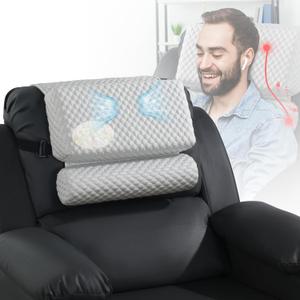 HOMBYS Cooling Headrest Neck Pillow with Shoulder Pillow for Recliner with Shredded Gel Memory Foam Filling, Extra Large & Non-Slip Neck Pillow Provide Head, Neck & Shoulder Support, Grey (15.7"x12"x3")