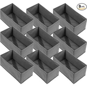 Pack of 9 Foldable Drawer Organizers Collapsible Storage Bins – Clothing Drawer Organizer for Clothes, Dark Grey (10.6"x5.5"x4.3", Non-Woven Fabric)