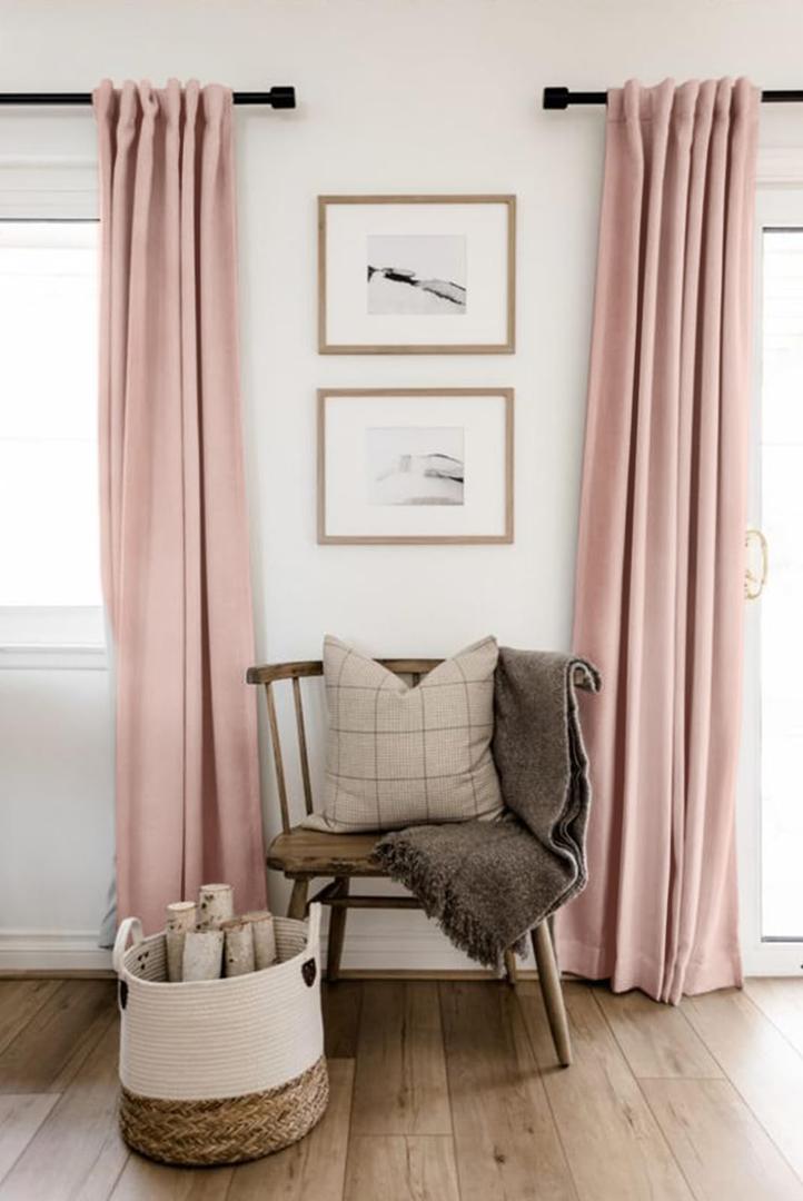 100% Blackout Shield Linen Blackout Curtains for Bedroom 84 Inches Long, Back Tab/Rod Pocket Living Room Drapes, Thermal Insulated Blackout Curtains 2 Panels Set, 50" W x 84" L, Blush Pink