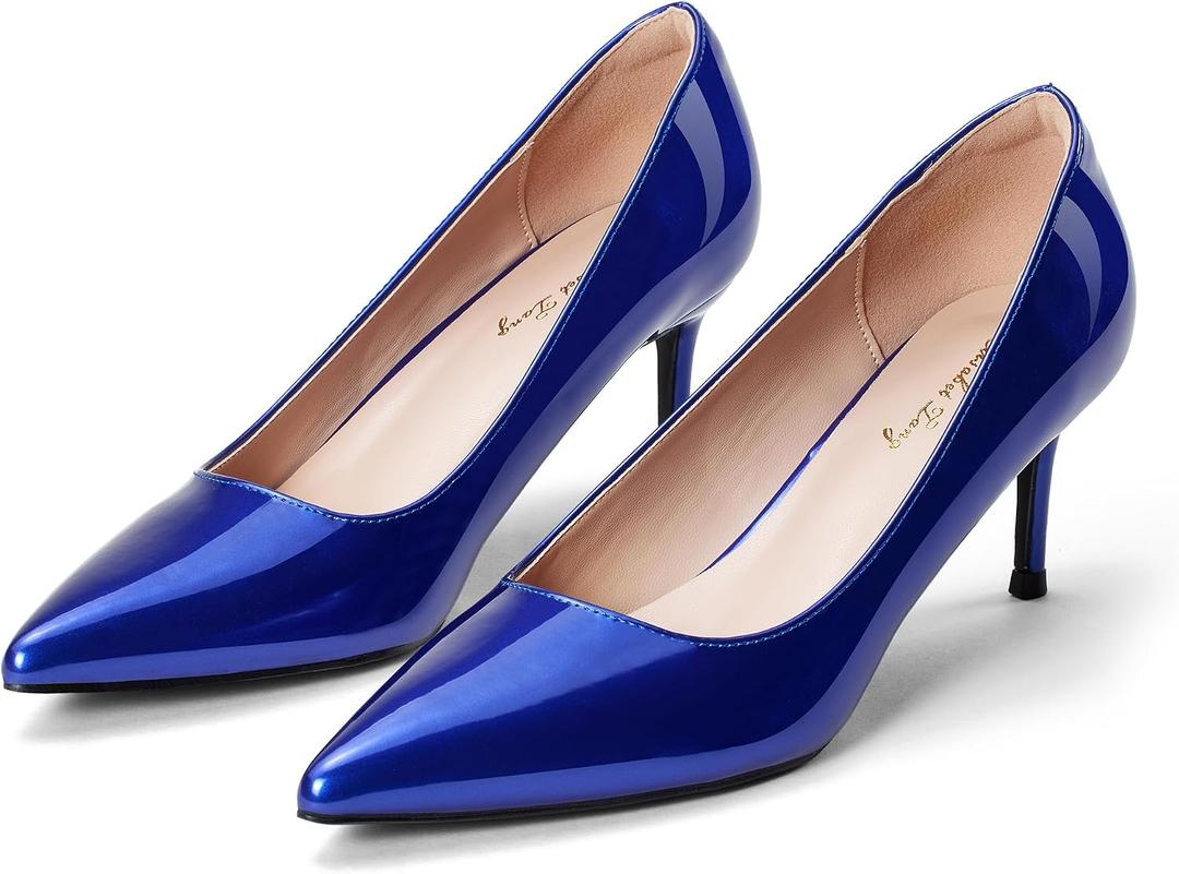 Elisabet Tang Kitten Heel Low Pumps 2.4 Inch Closed Pointed Toe Short Sexy Comfort Women Dressy Shoe at Work Office Date Prom Party Wedding Church (Blue,6.5)