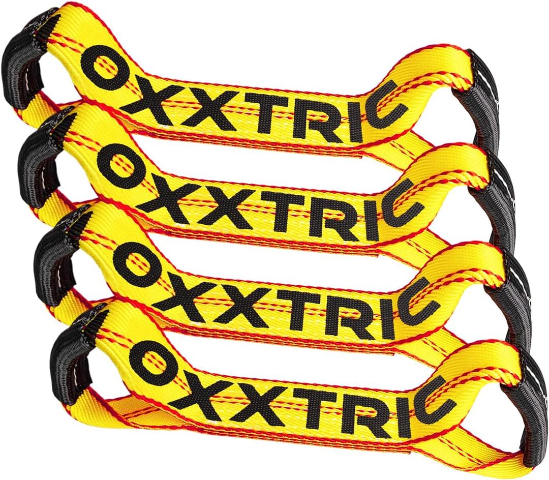 OXXTRIC Replacement Dog Bone Short Strap,2" x 16",Sewn Eyes Loop Straps on Both Ends for 8-Point RollBack Tie Down System,4Pack,Heavy Duty Tow Truck Straps