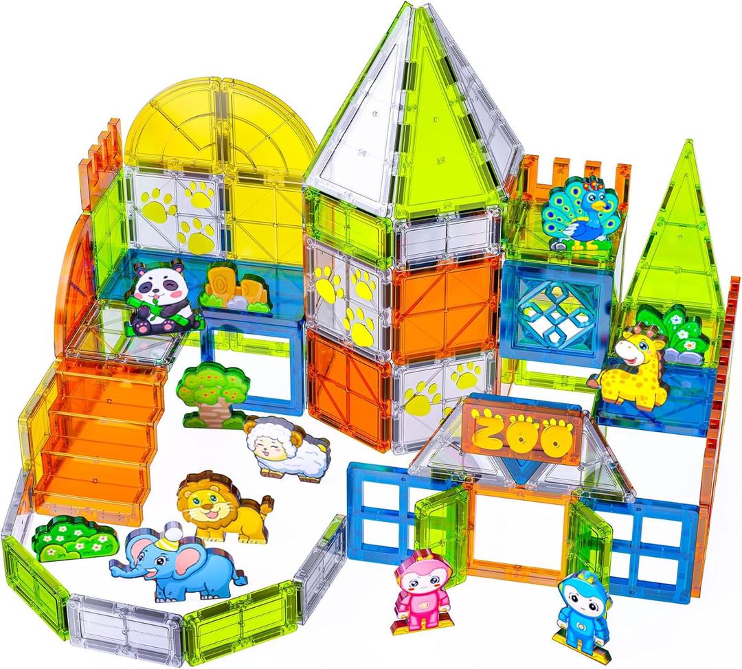 Magnetic Tiles, 120PCS Zoo Animals Magnet Tiles Set for Kids Ages 3+,3D STEM Educational Magnetic Building Toys, Birthday Gift for Boys and Girls