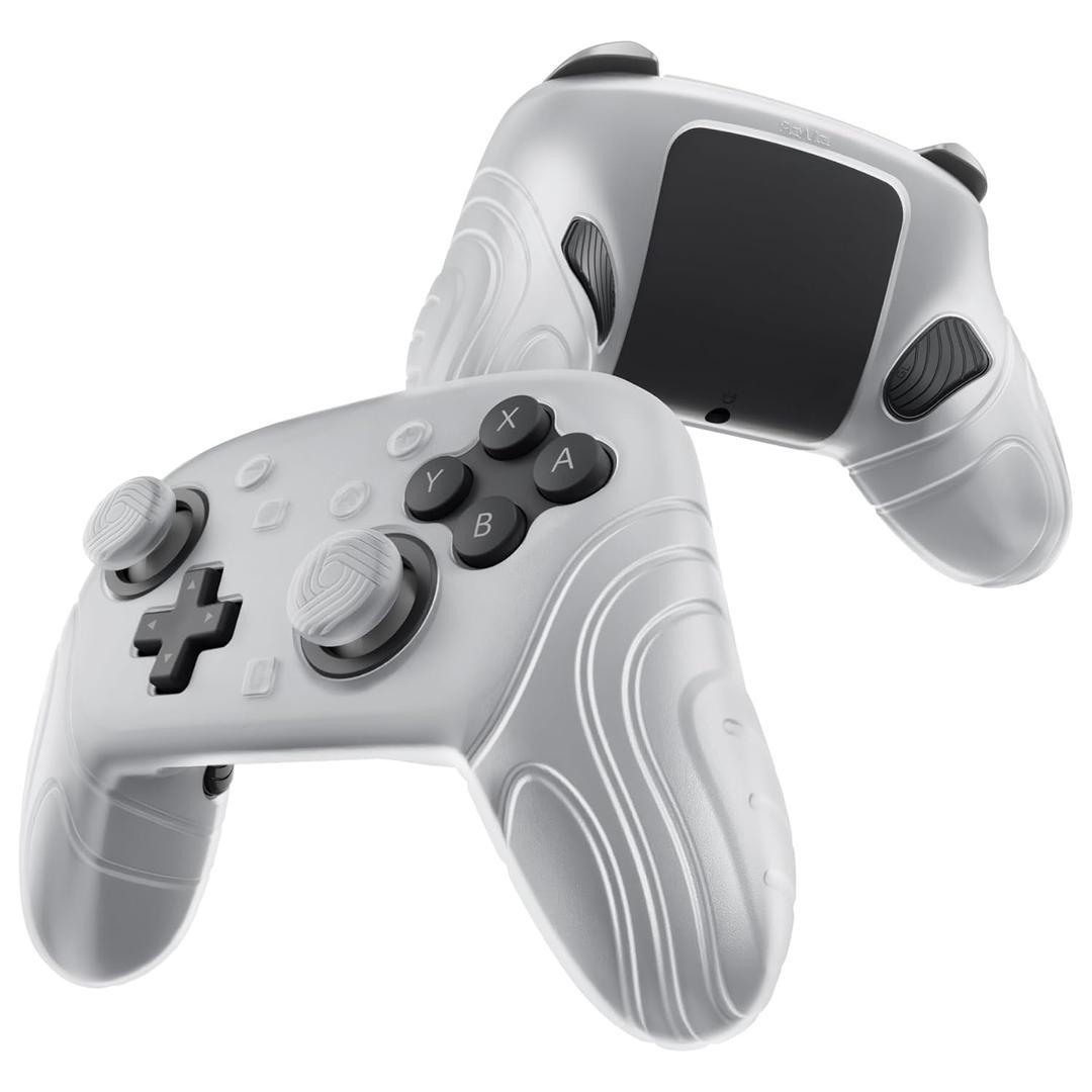 PlayVital for Nintendo Switch 2 Pro Controller Silicone Cover  Samurai Edition Protective Skin Case for Switch 2 Pro Controller with Back Button Caps & Thumb Grips, Shockproof - Clear White