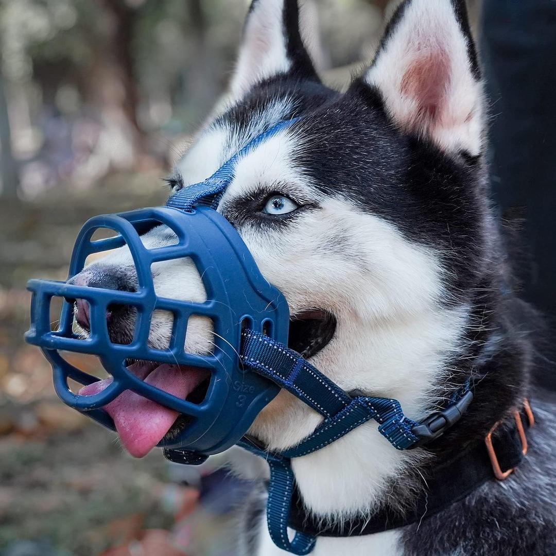 BARKLESS Dog Muzzle, Soft Basket Silicone Muzzles for Dog, Best to Prevent Biting, Chewing and Barking, Allows Drinking and Panting, Used with Collar (4 (Snout: 10"-12"))