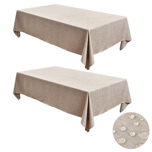 Fitable 2 Pack Faux Linen Rectangle Tablecloths: Waterproof Stain Resistant Wrinkle Free Textured Table Cloth, Washable Burlap Fabric Table Cover for Kitchen Dining Party, 52x70 Inch, Nature