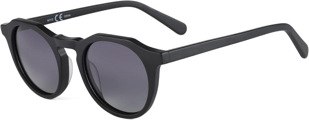 ZENOTTIC Vintage Round Polarized Sunglasses for Men Women UV400 Protection (C01 Black Frame Gradient Grey Lens)