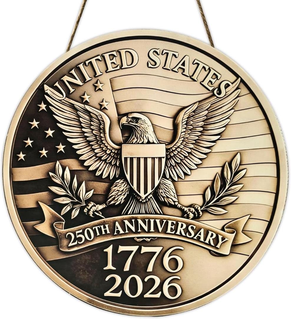 250th Anniversary Decorations - Wooden America 4th of July Home Decor 1776-2026 - 250 Years of Freedom Patriotic Wreath with 2-in-1 Hanger for Porch Wall Outdoor Home Decor