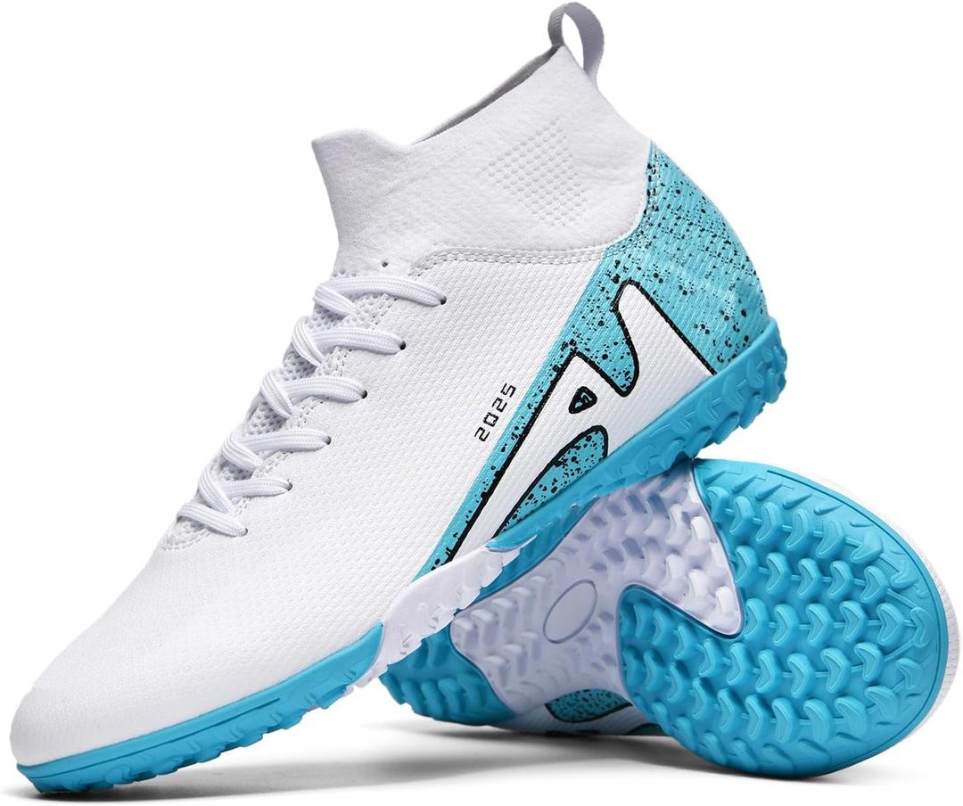 Soccer Cleats for Mens Womens Indoor Soccer Shoes Unisex Baseball Turf Shoes Youth Rugby Shoes Adult AG FG TF Football Boots Wide Training Sneaker (10 Women/8.5 Men, 2309 Tf White)