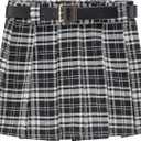 Black white check combo twill pleated mini skirt guess