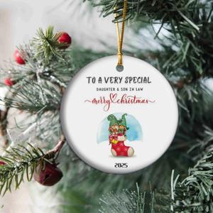 Ceramic Christmas Ornament 2025, Daughter & Son in Law Gift from Mother of The Bride, Unique Wedding Gifts for Groom, Bridal Shower Gift, Funny Wedding Favor (T4)