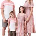 PATPAT Family Matching Outfits Mommy and Me Dresses Floral Dress & T-Shirts | Mommy and Me Easter Dresses, Puff Sleeve Floral Sundress, Cotton Blend T-shirts, Couples Party Wedding Vacation Outfits