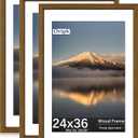 24X36 Poster Frame, Display Pictures 20X30 with Mat or 24X36 Without, Wall Hanging Frames, Rustic Brown, 3 Pack