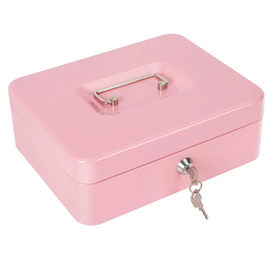 Cash Box with Lock and Money Tray Metal Money Box Large Cash Lock Box for Money 9.84" x 7.87" x 3.54" Pink