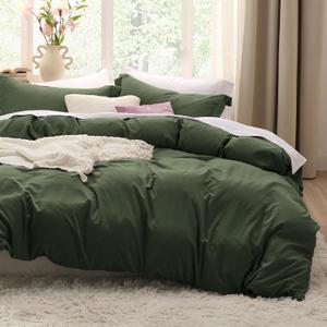Bedsure Olive Green Oversized King Duvet Cover - 3 Pieces Prewashed Cotton-Like Polyester Extra Soft Bedding Set, Includes 1 Duvet Cover 120''x98'' with Zipper Closure & 2 Pillow Shams, No Comforter