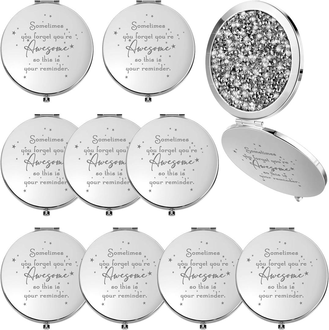 Roowest 10 Pcs Inspirational Compact Mirror Bulk You're Awesome Reminder Appreciation Gifts for Women Employee Coworker Friends Sisterhood Mothers Day Party Favors Pocket Mirrors (White)