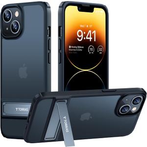 TORRAS MarsClimber Designed for iPhone 15 Plus Case/iPhone 14 Plus Case [3 Stand Ways Kickstand][Military Shockproof Protection] Semi-Clear Matte Slim Phone Case for 15 Plus Phone Case, Black