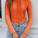 Tankaneo Womens Fitted Long Sleeve Shirts Ribbed Knit Going Out Tops Y2k Trendy Casual Crew Neck Tees Shirts (Orange)