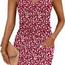 AUSELILY Womens Summer Dresses Sleeveless Spaghetti Strap Beach Cover up Drawstring Waist Mini Short Dress with Pockets (Red, XXL)