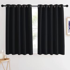 NICETOWN Bedroom Black Out Curtain 54 inches Long - Solid Thermal Insulated Grommet Blackout Window Treatment Sound/Light Blocking for Basement (1 Panel, W66 x L54, Black)