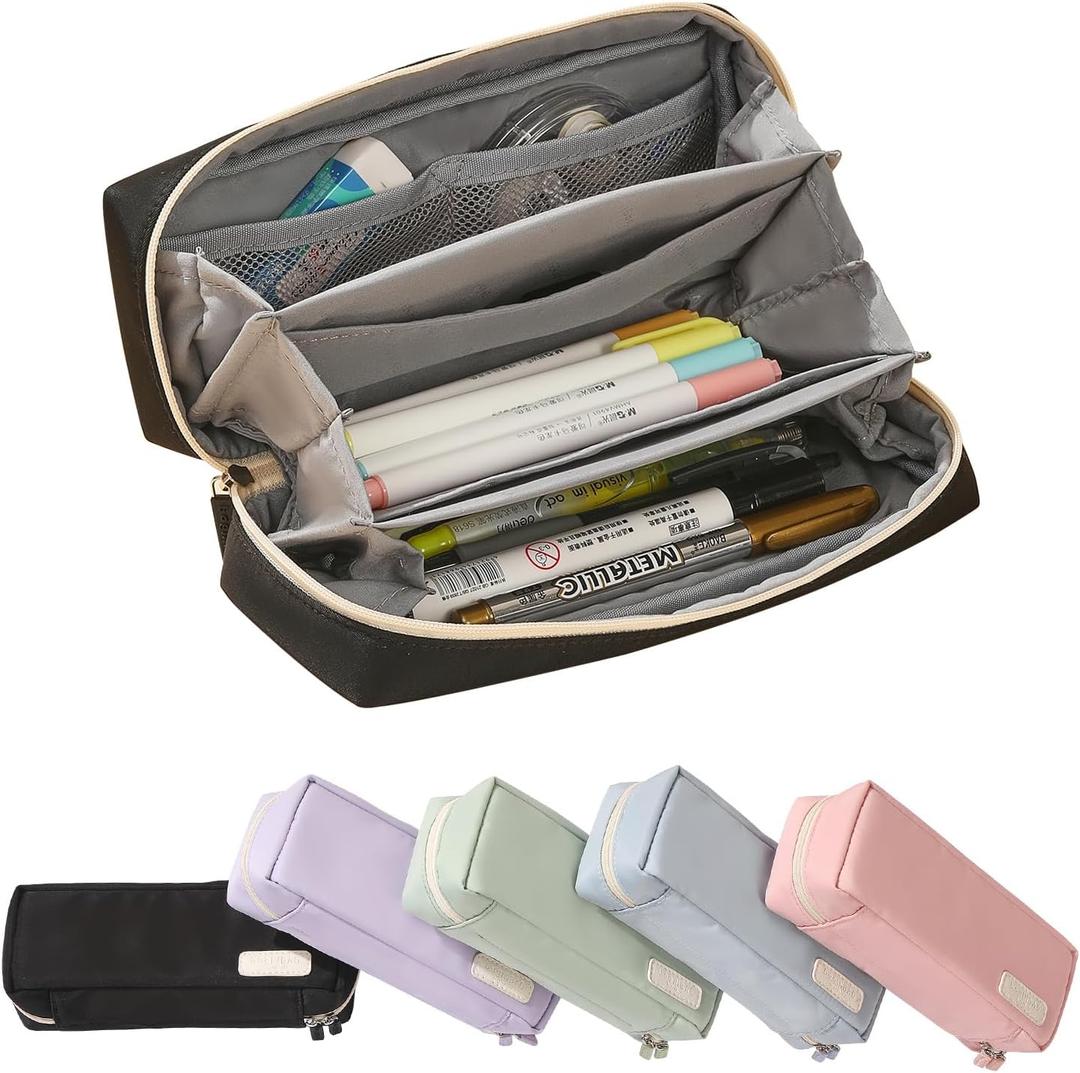 QIANPA Small Pencil Case Organizer with Zipper, Light Pouch Aesthetic, Black Bag for Men & Women